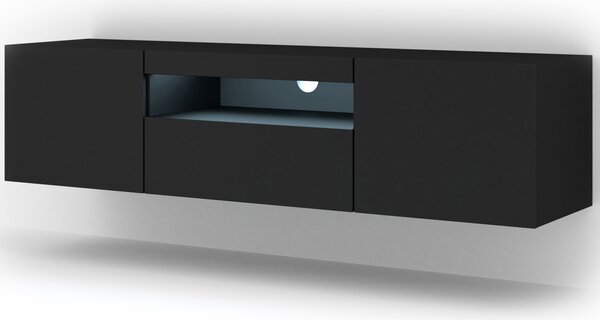 ТВ шкаф AURA 150 стоящ/окачен, черен мат, LED
