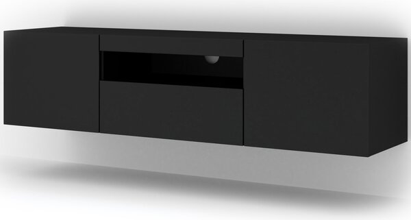 ТВ шкаф AURA 150 стоящ/окачен, черен мат, LED