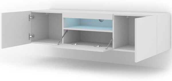ТВ шкаф AURA 150 стоящ/окачен, бял мат, LED