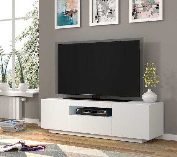ТВ шкаф AURA 150 стоящ/окачен, бял мат, LED