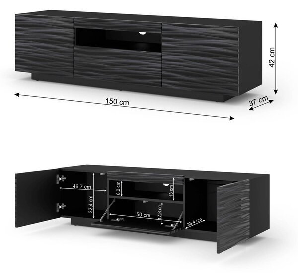 ТВ шкаф AURA 150 стоящ/окачен, черен Сахара, LED