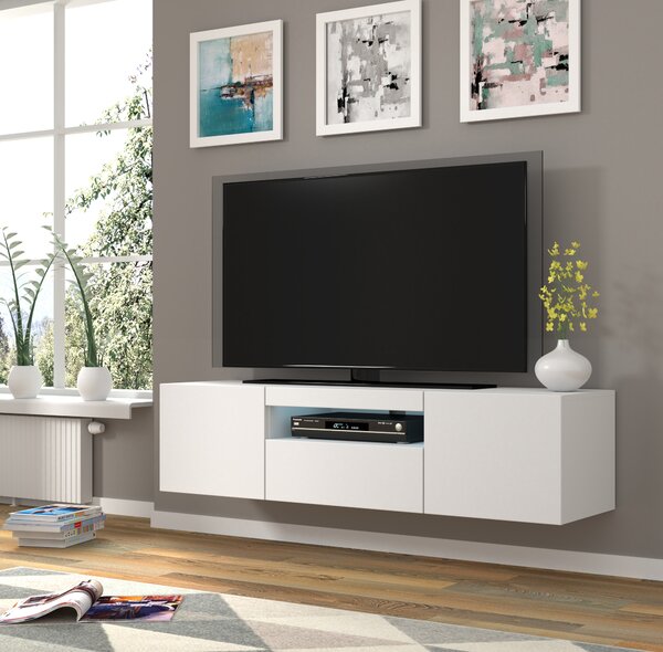 ТВ шкаф AURA 150 стоящ/окачен, бял мат, LED