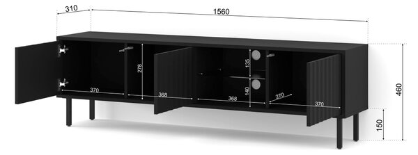Окачен универсален ТВ шкаф Vina 156 cm, черен мат