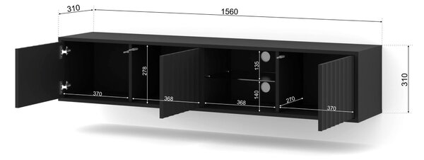 Окачен универсален ТВ шкаф Vina 156 cm, черен мат