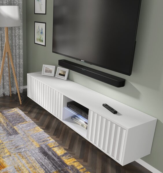 Окачен универсален ТВ шкаф Vina 156 cm, бял мат