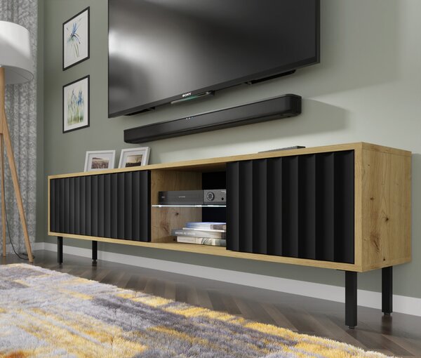Окачен универсален ТВ шкаф Vina 156 cm, дъб артисан/черен мат