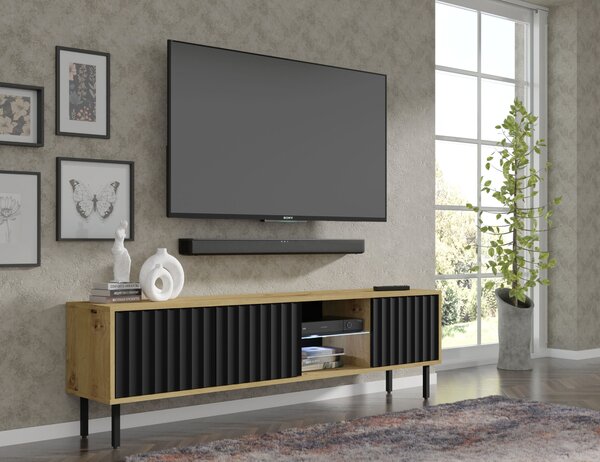 Окачен универсален ТВ шкаф Vina 156 cm, дъб артисан/черен мат