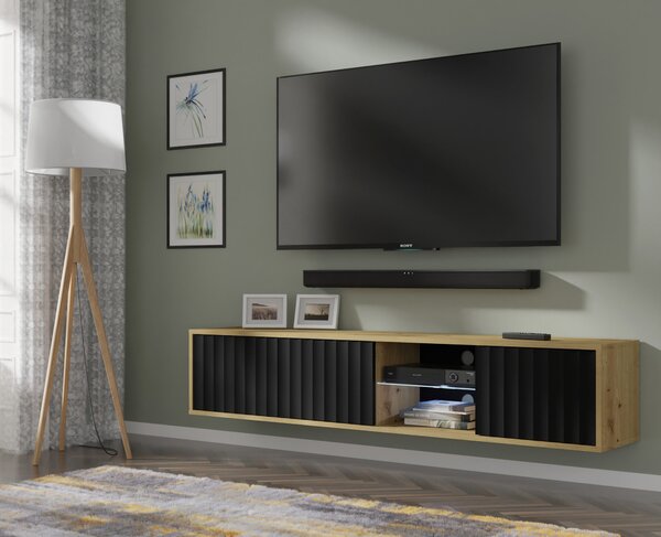 Окачен универсален ТВ шкаф Vina 156 cm, дъб артисан/черен мат