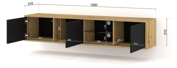Окачен универсален ТВ шкаф Vina 156 cm, дъб артисан/черен мат