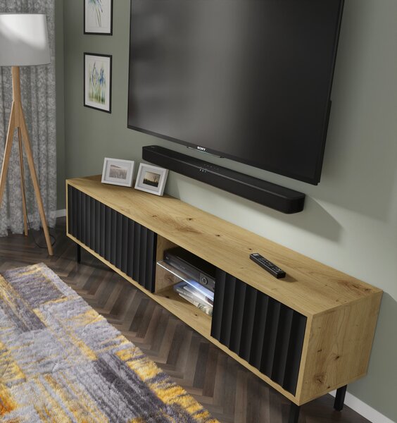 Окачен универсален ТВ шкаф Vina 156 cm, дъб артисан/черен мат