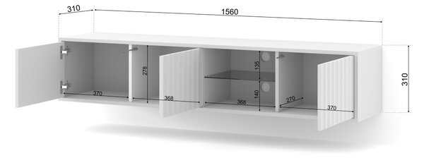 Окачен универсален ТВ шкаф Vina 156 cm, бял мат