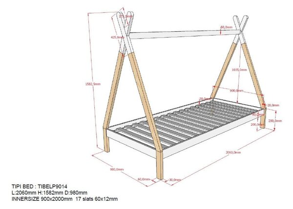 Бяло детско легло , 90 x 200 cm Tipi - Vipack