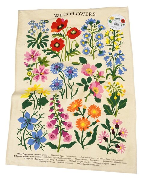 Бежова памучна кърпа за чай , 50 x 70 cm Wild Flowers - Rex London