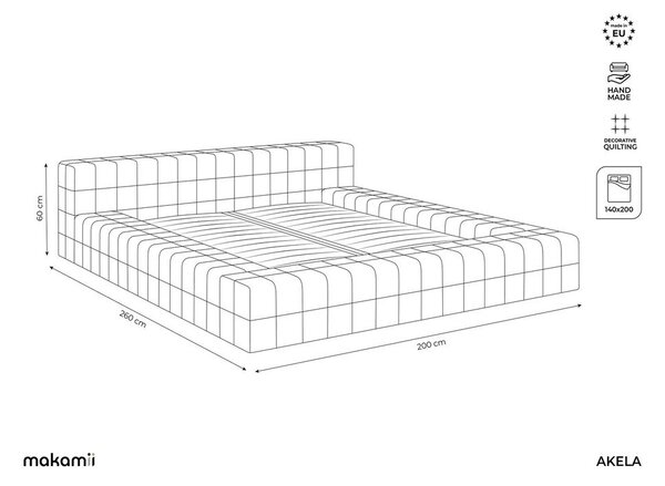 Светлосиньо двойно тапицирано легло с включена подматрачна рамка 140x200 cm Akela – Makamii