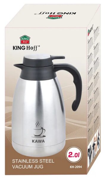 Конферентна термо кана за кафе Kinghoff KH 2094, 2 л, Двойни стени, Корпус от неръждаема стомана, Инокс/черен