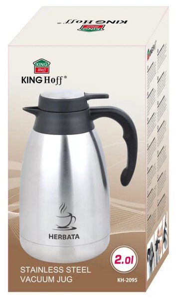 Конферентна термо кана за чай Kinghoff KH 2095, 2 л, Двойни стени, Корпус от неръждаема стомана, Инокс/черен