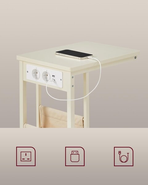 Странична масичка с контакт Vasagle цвят крем LET356W02 30 x 40 x 62 см
