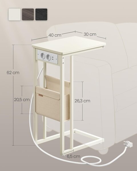 Странична масичка с контакт Vasagle цвят крем LET356W02 30 x 40 x 62 см
