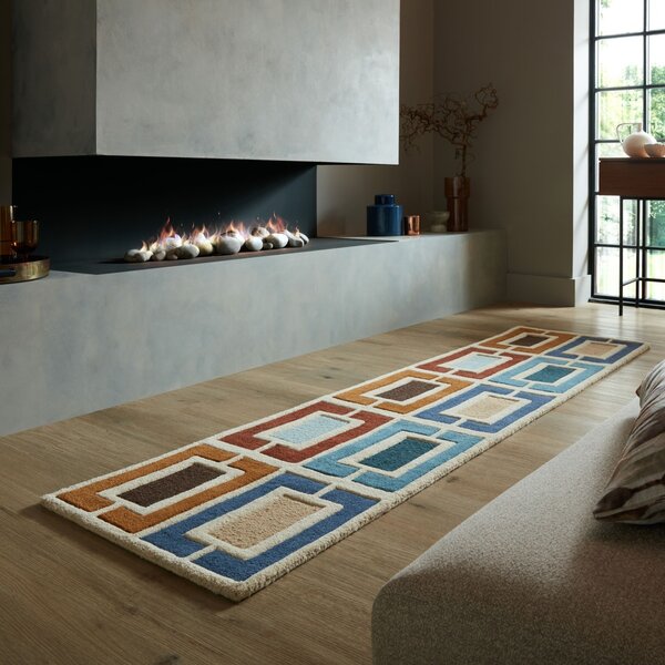 Килим за площ Illusion Retro Blocks Blue 60X230 cm, Flair Rugs