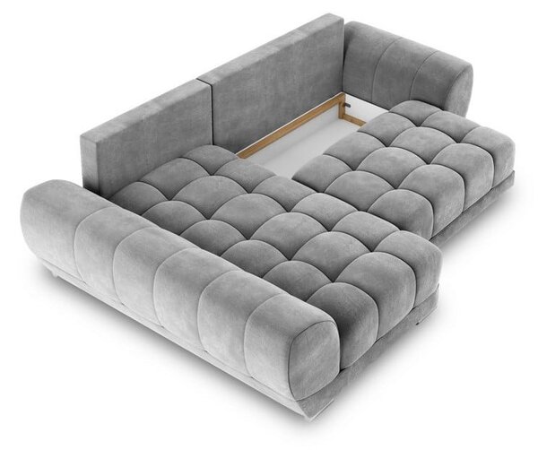 Сив ъглов разтегателен диван с кадифена тапицерия, ляв ъгъл Nuage - Windsor & Co Sofas