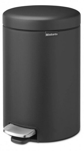 Кош за боклук с педал Brabantia NewIcon 649741, 12 л, Плавно затваряне, Противоплъзгаща основа, Минерално покритие, Тъмносив