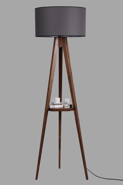 Черна/кафява подова лампа с рафт с текстилен абажур (височина 154 cm) Sehbali Tripod – Opviq lights