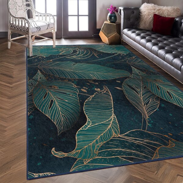 Килим подходящ за пране в петролен цвят 80x150 cm Midnight Jungle – Mila Home
