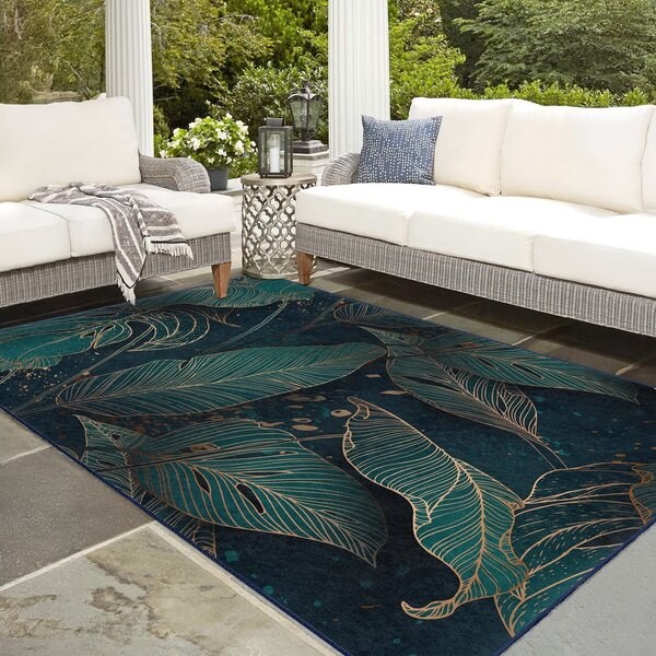 Килим подходящ за пране в петролен цвят 80x150 cm Midnight Jungle – Mila Home