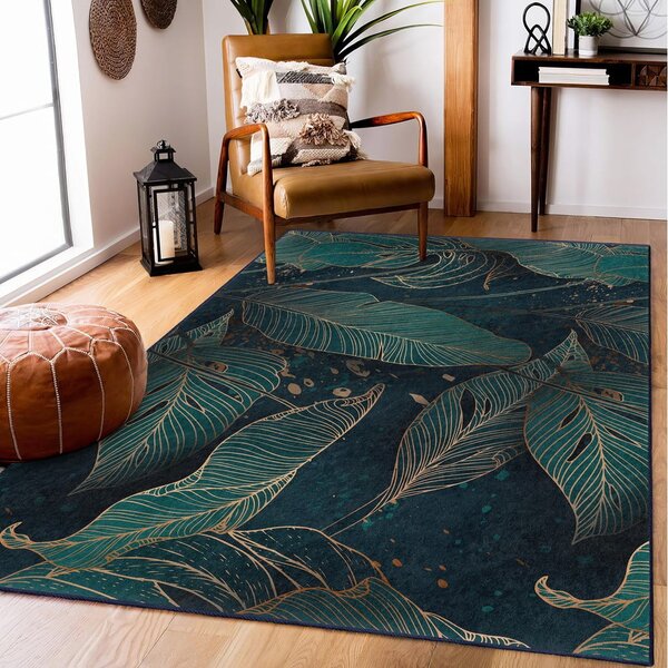 Килим подходящ за пране в петролен цвят 80x150 cm Midnight Jungle – Mila Home