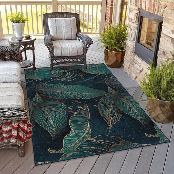 Килим подходящ за пране в петролен цвят 80x150 cm Midnight Jungle – Mila Home