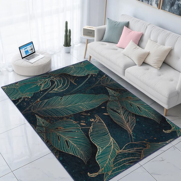 Килим подходящ за пране в петролен цвят 80x150 cm Midnight Jungle – Mila Home