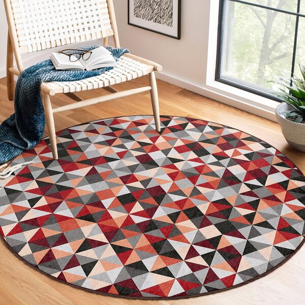 Червено-сив кръгъл килим подходящ за пране ø 150 cm Ignite – Mila Home