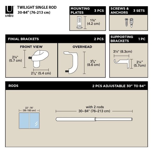 Стоманен разтегателен корниз 76 - 213 cm Twilight – Umbra