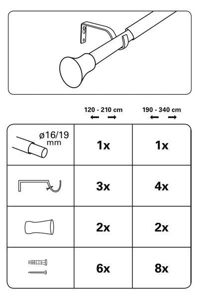 Метален разтегателен корниз 120 - 210 cm Konus - Gardinia