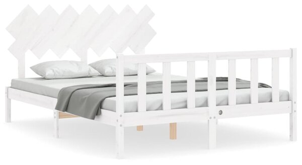 VidaXL Рамка за легло с табла бяла 5FT King Size масивно дърво