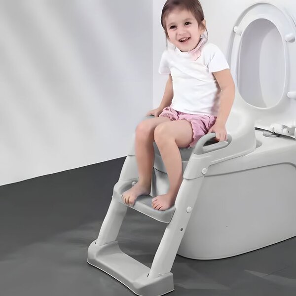 Детска тоалетна седалка ECOTOYS сива със стъпала и стълба