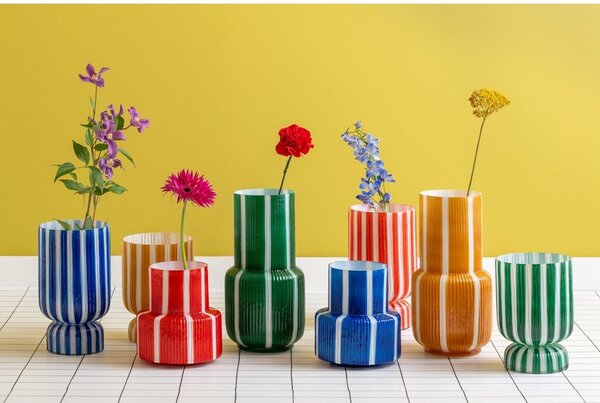 Синя стъклена ваза (височина 26 cm) Rayado Retro – PT LIVING