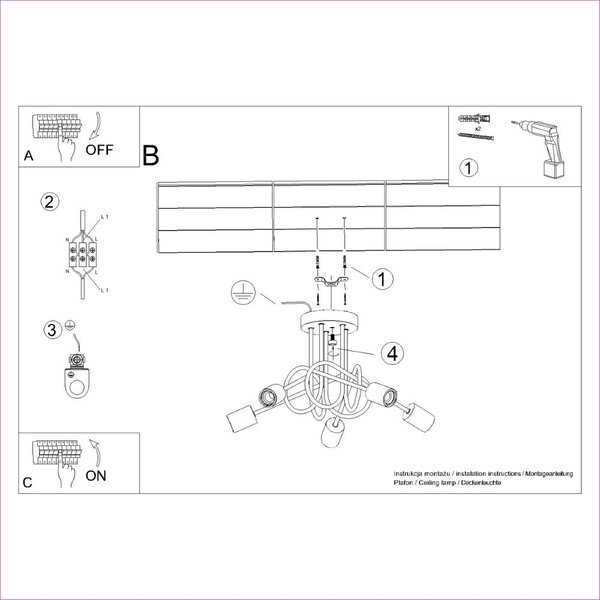 Осветително тяло за таван в черен и естествен цвят 15x61 cm Tumber – Nice Lamps