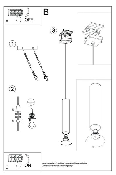 Кремаво висящо осветително тяло ø 8 cm Castro – Nice Lamps