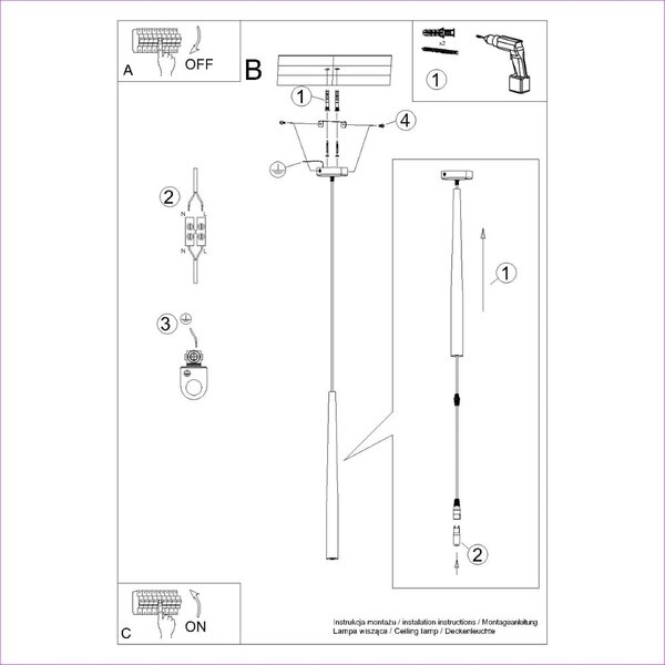 Черно висящо осветително тяло ø 8 cm Bliss – Nice Lamps