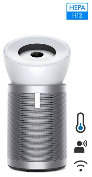 Пречиствател за въздух Dyson Purifier Big+Quiet Formaldehyde BP02 304511-01, 50W, 100 м2, 90 l/s, 10 скорости, 2 въздушни потока, LCD дисплей, Тиха работа, Бял/сребрист