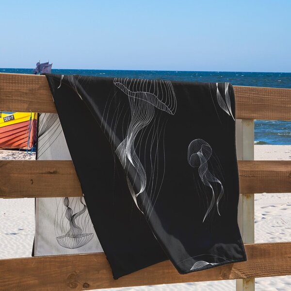 Черно-бяла плажна кърпа 90x180 cm Jellyfish - DecoKing