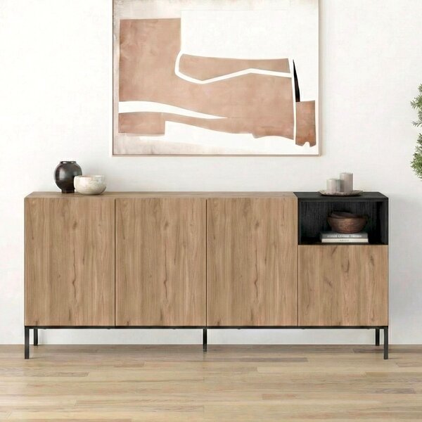 Конзола Cailin TopMebel от меламин в цвят сепет дъб - черно дърво 180x41.8x80cm