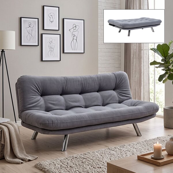 Тапициран троен разтегателен диван-легло Hippo TopMebel в сив цвят 180x87x85cm