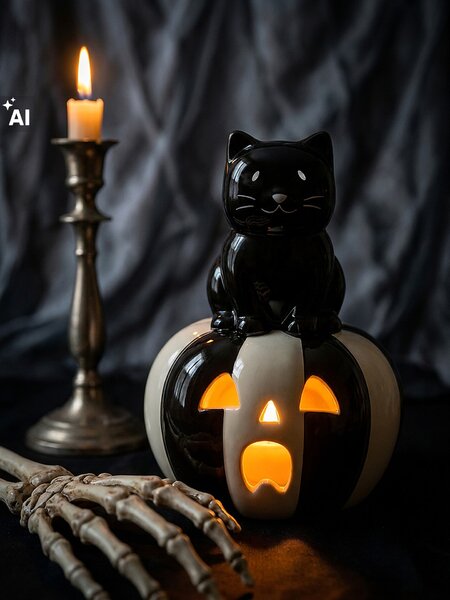 Sinsay - Керамична LED настолна лампа с Halloween мотив - черeн