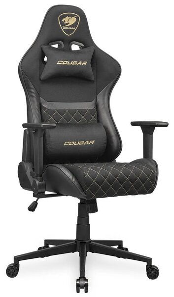 Геймърски стол Cougar Gaming Titan Pro V2 Gold F, до 160kg, Class 4 газов амортисьор, 4D регулируеми подлакътници, лумбална опора, заден джоб, черно-златист