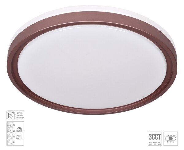 Prezent 71344-LED димируем плафон FLOREN LED/30W/230V 3000/4000/6500K кафяв
