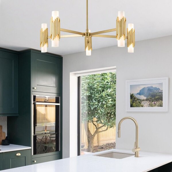 Elstead MARVELE10-AB-OPAL - Полилей с прът MARVELE 10xE14/40W/230V златен