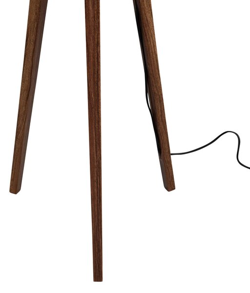 Подова лампа на триножник, орехово дърво с кафяв велурен абажур 50см - Tripod Classic