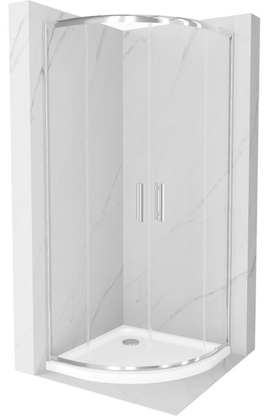 Mexen Rio душ кабина полукръгла 90 x 90 см, прозрачна, хром + корито Flat, бял